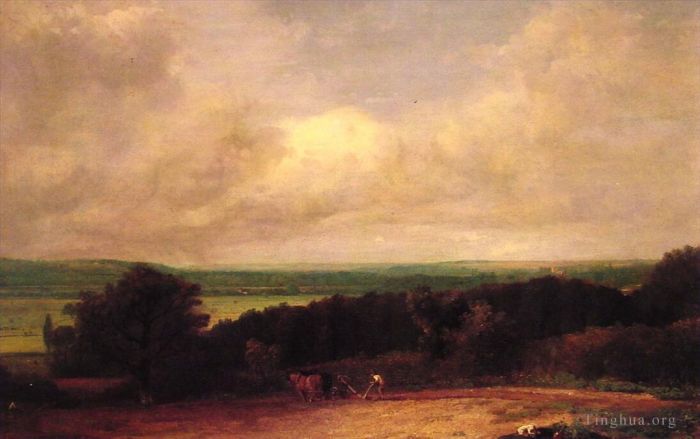 John Constable Ölgemälde - Landschaftspflügende Szene in Suffolk