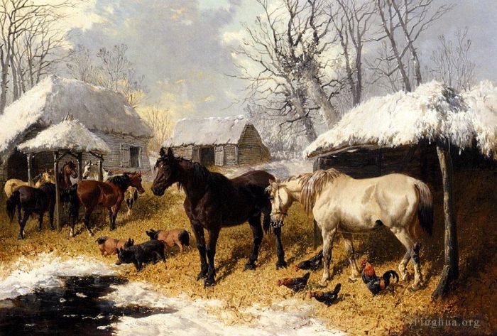 John Frederick Herring Jr Ölgemälde - Eine Bauernhofszene im Winter