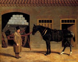 John Frederick Herring Sr Werk - Ein Kutschpferd und ein Kutscher vor einem Stall