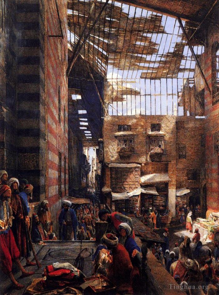 John Frederick Lewis Ölgemälde - Ein Blick auf die Straße und das Morque von Ghorreyah Kairo