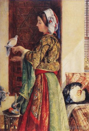 John Frederick Lewis Werk - Mädchen mit zwei eingesperrten Tauben