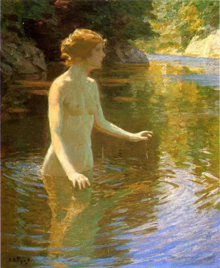 John Henry Twachtman Ölgemälde - Enchanted Pool Impressionistischer Akt