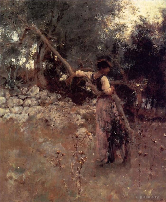 John Singer Sargent Ölgemälde - Capri-Mädchen, auch bekannt als „Unter den Olivenbäumen Capri“.