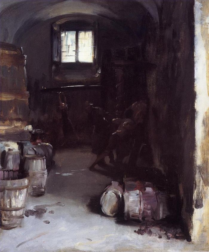 John Singer Sargent Ölgemälde - Keltern der Trauben im Florentiner Weinkeller