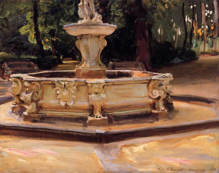 John Singer Sargent Andere Malerei - Ein Marmorbrunnen in Aranjuez, Spanien