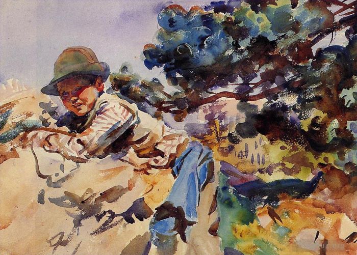 John Singer Sargent Andere Malerei - Junge auf einem Felsen