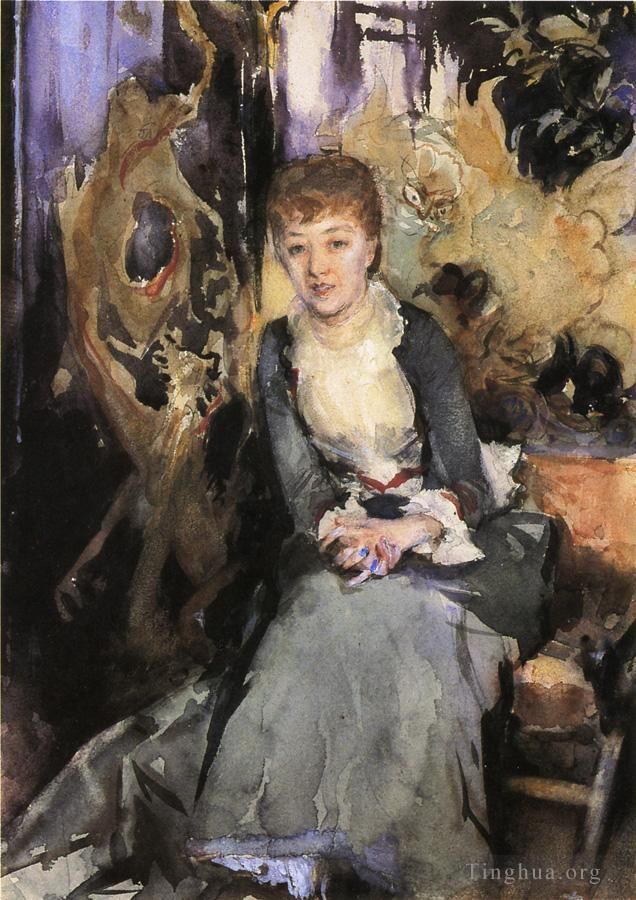 John Singer Sargent Andere Malerei - Miss Reubell sitzt vor einem Leinwandporträt