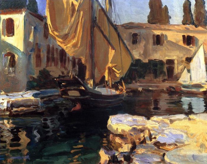John Singer Sargent Andere Malerei - San Vigilio Ein Boot mit goldenem Segelboot