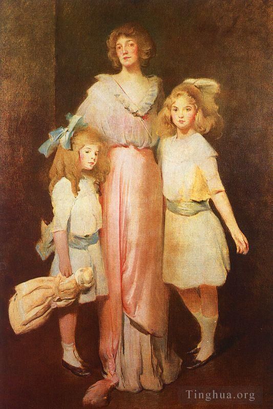 John White Alexander Ölgemälde - Frau Daniels mit zwei Kindern