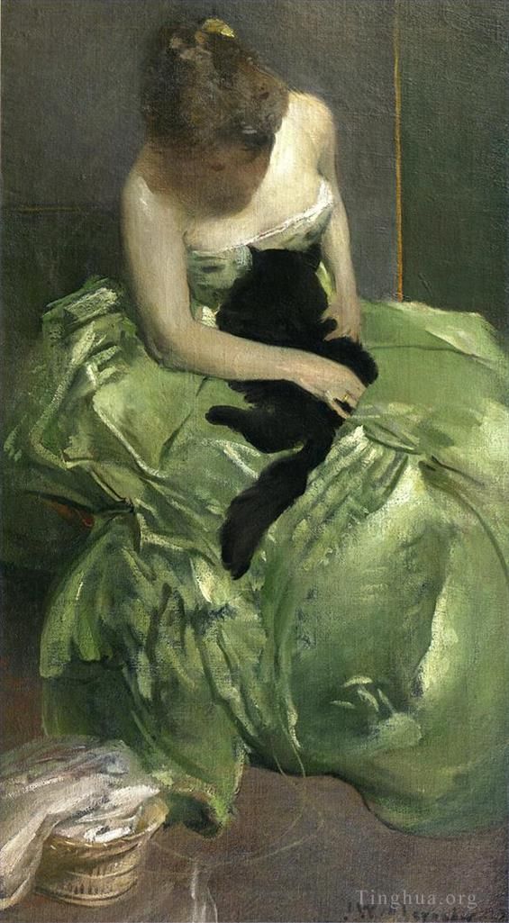 John White Alexander Ölgemälde - Das grüne Kleid