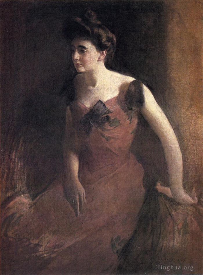 John White Alexander Ölgemälde - Frau in einem roten Kleid