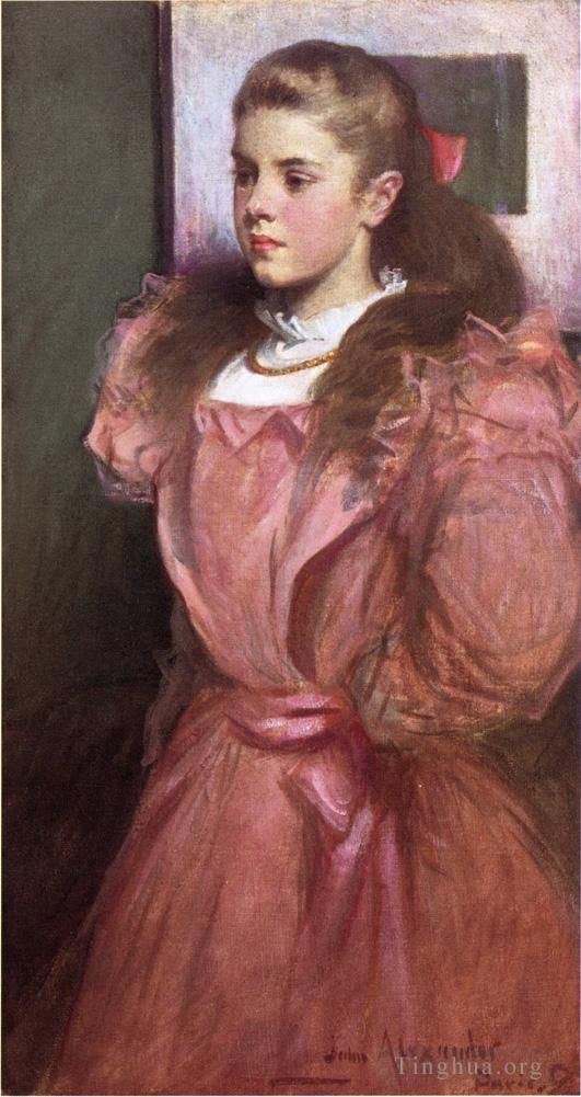 John White Alexander Ölgemälde - Junges Mädchen in Rose, auch bekannt als Porträt von Eleanora Randolph Sears