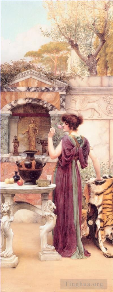 John William Godward Ölgemälde - Das Gartenheiligtum Pompeji