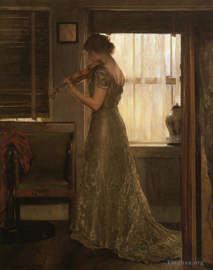 Joseph Rodefer DeCamp Ölgemälde - Der Geiger, auch bekannt als „Das Geigenmädchen mit der Violine III“.
