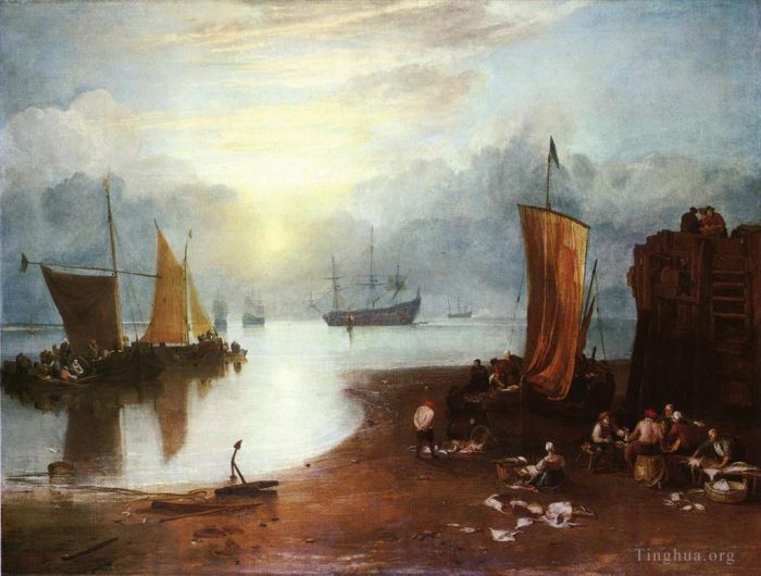 Joseph Mallord William Turner Ölgemälde - Die Sonne geht durch Vagour-Fischer auf, die Fische putzen und verkaufen