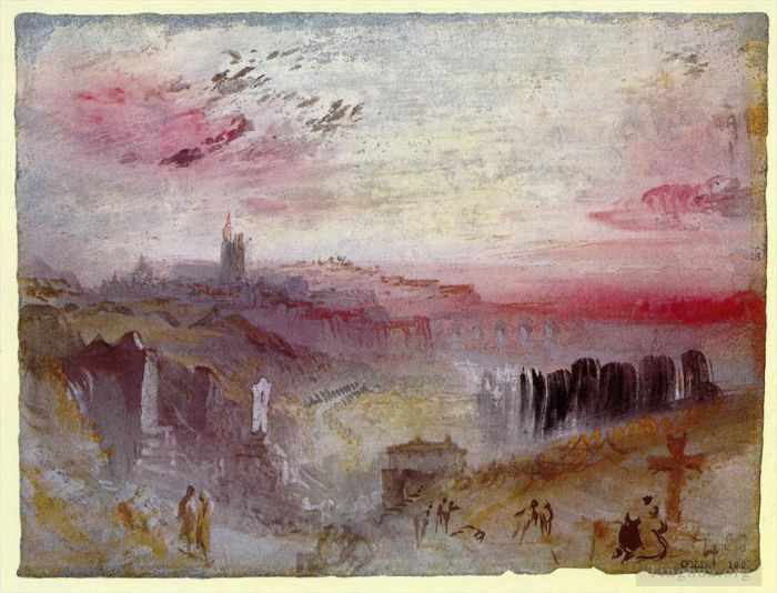 Joseph Mallord William Turner Andere Malerei - Blick über die Stadt bei Suset, ein Friedhof im Vordergrund