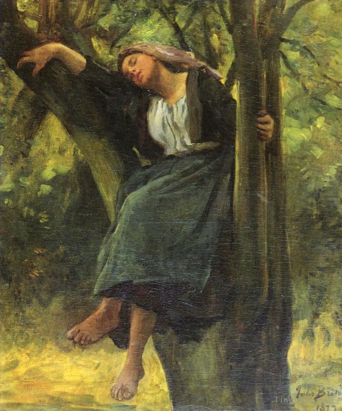 Jules Adolphe Aime Louis Breton Ölgemälde - Französisch 1827Schlafend im Wald