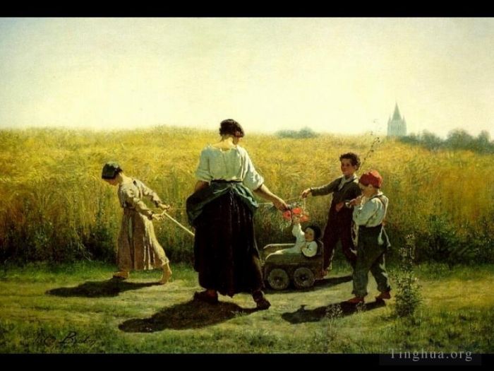 Jules Adolphe Aime Louis Breton Ölgemälde - Der Aufbruch zu den Feldern