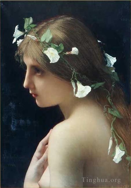 Jules Joseph Lefebvre Ölgemälde - Nymphe mit Windenblumen