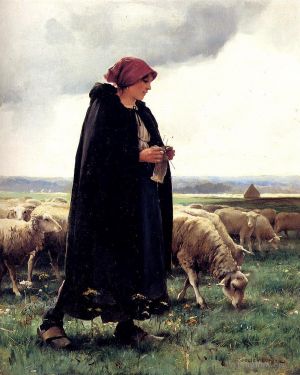 Julien Dupre Werk - Eine Schäferin mit ihrer Herde