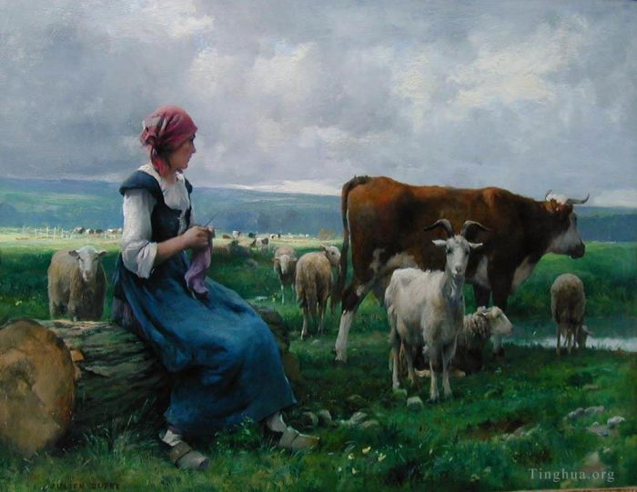 Julien Dupre Ölgemälde - Dhepardes mit Ziege, Schaf und Kuh