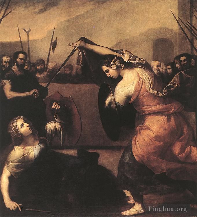 Giuseppe Ribera Ölgemälde - Das Duell von Isabella de Carazzi und Diambra de Pottinella