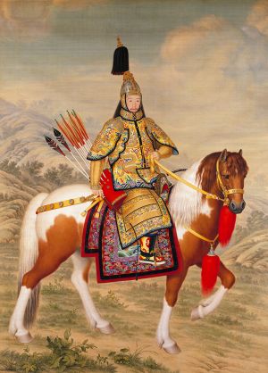 Werk Der Qianlong-Kaiser in zeremonieller Rüstung zu Pferd