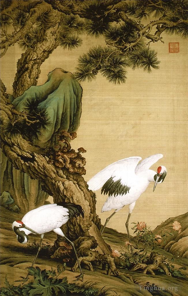 Giuseppe Castiglione Chinesische Kunst - Zwei Kräne unter einer Kiefer
