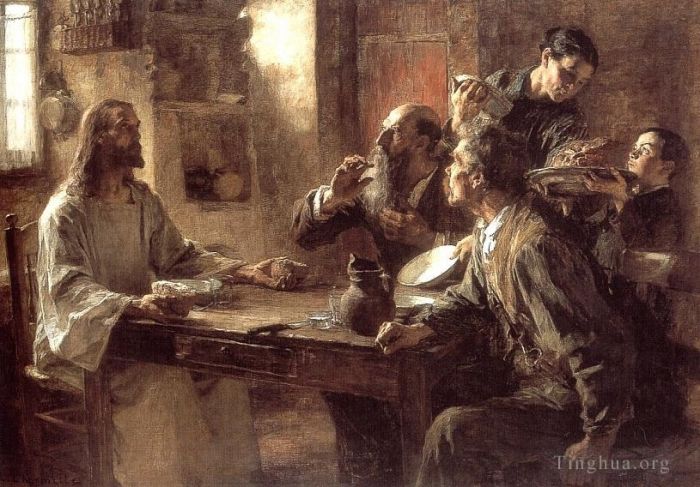 Leon Augustin L'hermitte Ölgemälde - Abendessen in Emmaus 1892
