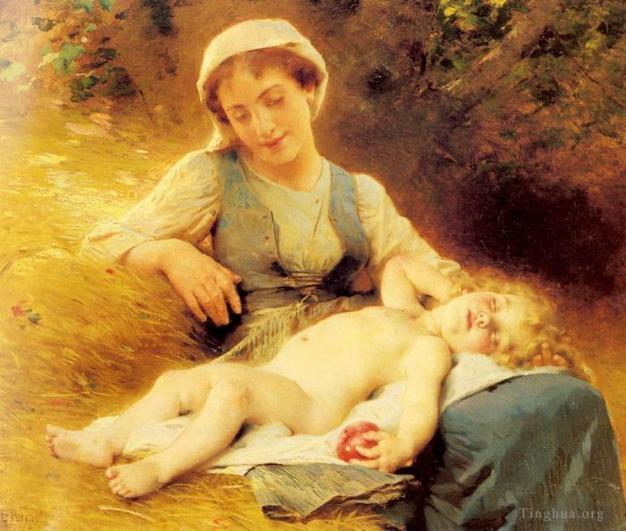 Leon-Jean-Bazille Perrault Ölgemälde - Eine Mutter mit ihrem schlafenden Kind