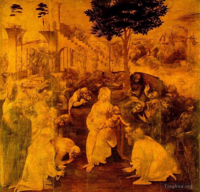 Leonardo da Vinci Andere Malerei - Anbetung der Heiligen Drei Könige