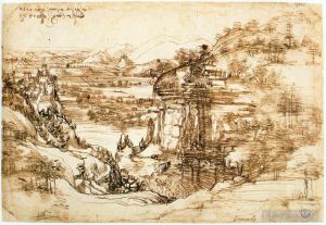 Leonardo da Vinci Werk - Landschaftszeichnung für Santa Maria della Neve am 5. August 1473