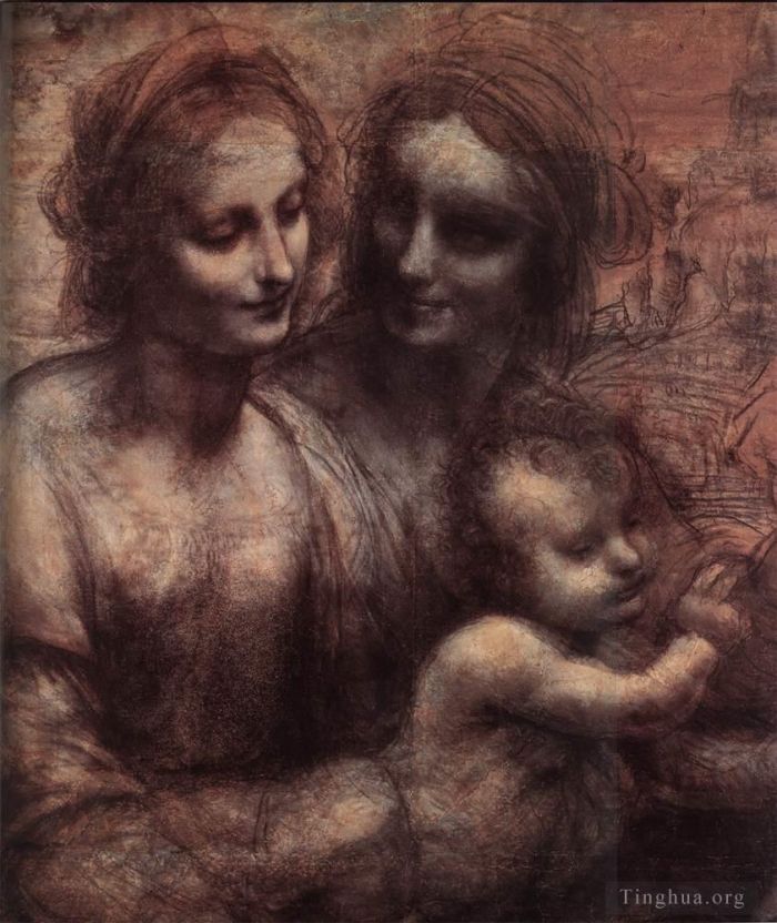 Leonardo da Vinci Andere Malerei - Madonna und Kind mit der Heiligen Anna und dem jungen Johannes, Detail1
