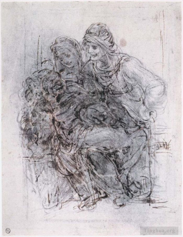 Leonardo da Vinci Andere Malerei - Studie über die heilige Anna Maria und das Christkind