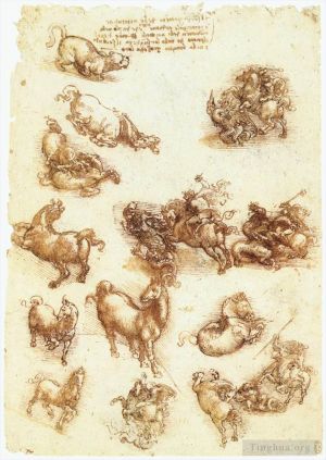 Leonardo da Vinci Werk - Lernblatt mit Pferden und Drachen