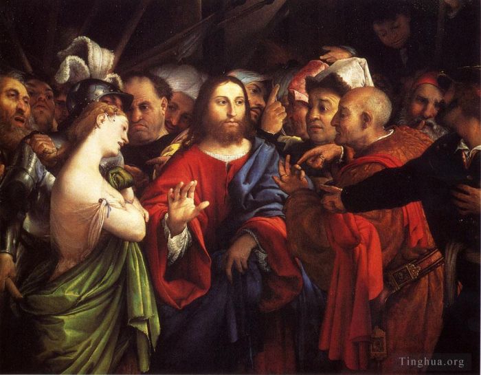 Lorenzo Lotto Ölgemälde - Christus und die Ehebrecherin