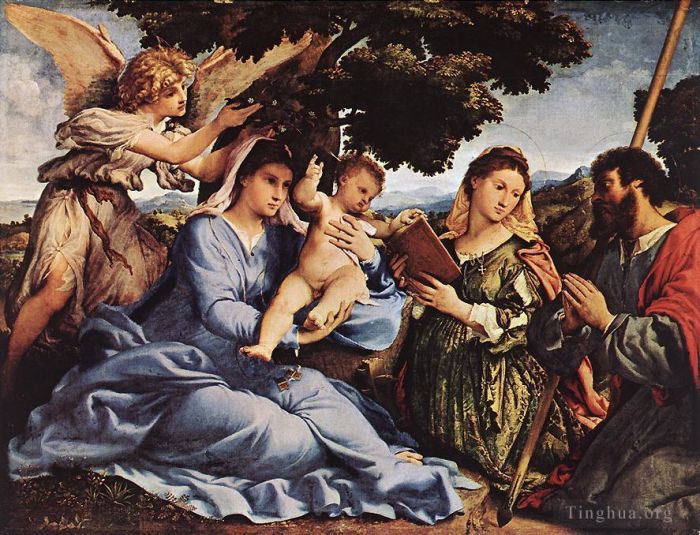 Lorenzo Lotto Ölgemälde - Madonna und Kind mit Heiligen und einem Engel 1527