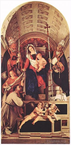 Lorenzo Lotto Werk - Madonna und Kind mit den Heiligen Dominikus Gregor und Urban