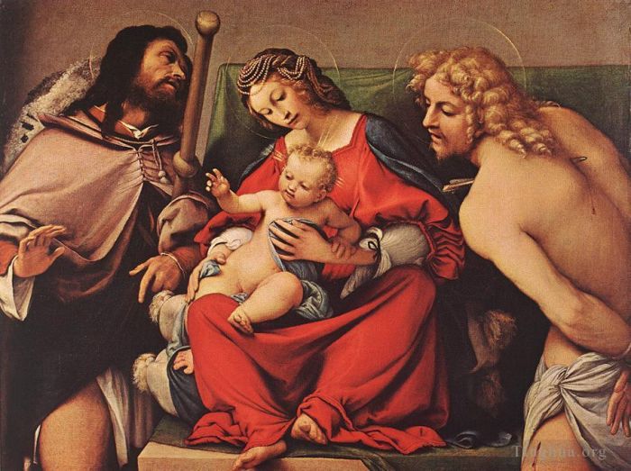 Lorenzo Lotto Ölgemälde - Madonna mit Kind und den Heiligen Rock und Sebastian 1522