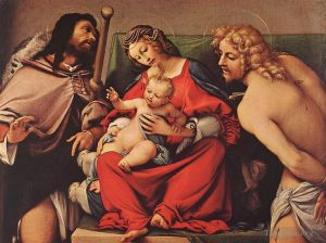 Lorenzo Lotto Werk - Madonna mit Kind und den Heiligen Rock und Sebastian 1522