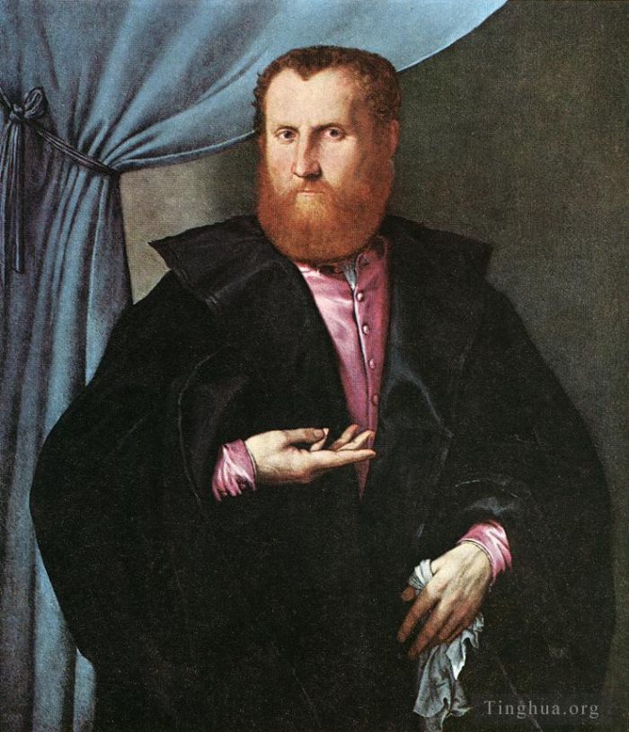 Lorenzo Lotto Ölgemälde - Porträt eines Mannes im schwarzen Seidenmantel 1535