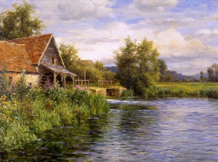 Louis Aston Knight Ölgemälde - Cottage sei der Fluss