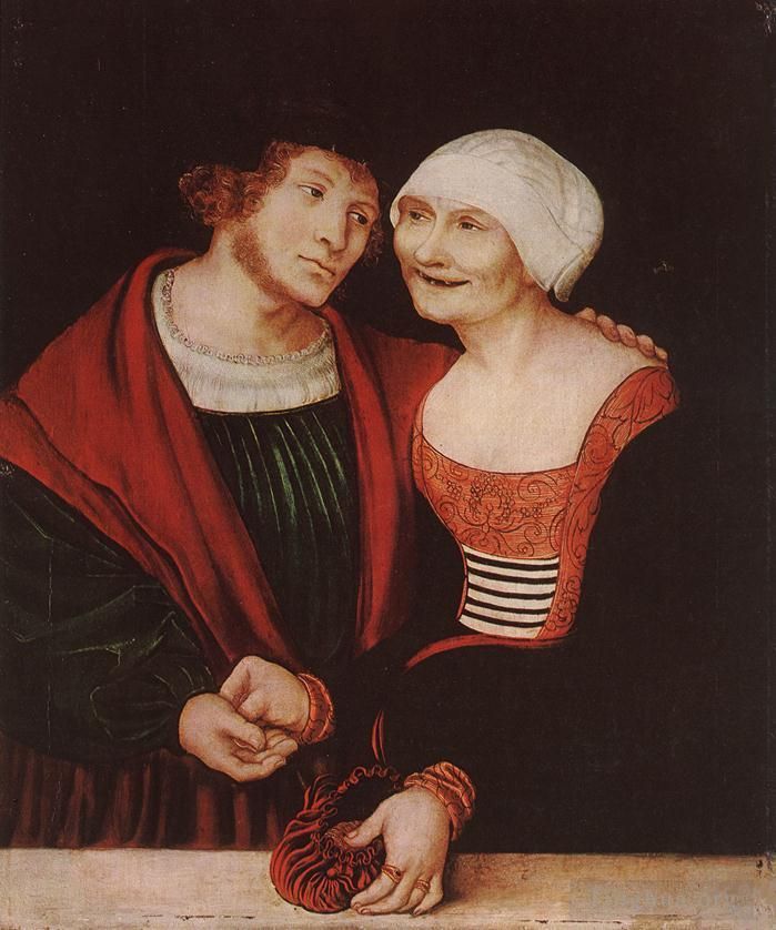 Lucas Cranach the Elder Ölgemälde - Verliebte alte Frau und junger Mann