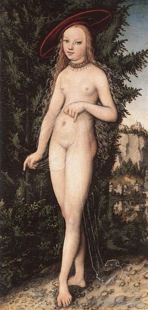 Lucas Cranach the Elder Werk - Venus steht in einer Landschaft