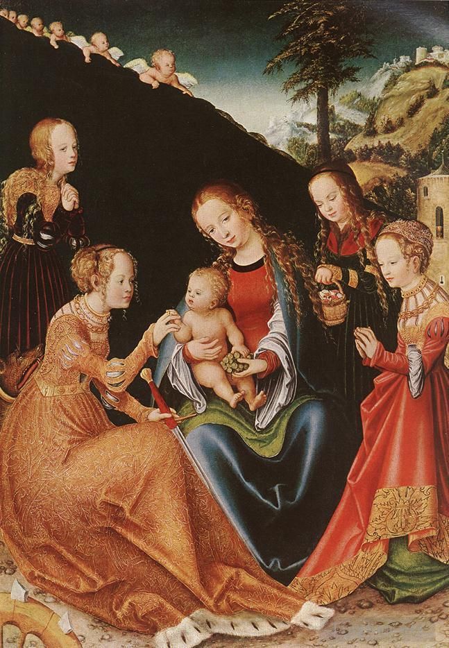 Lucas Cranach the Elder Ölgemälde - Die mystische Hochzeit der Heiligen Katharina