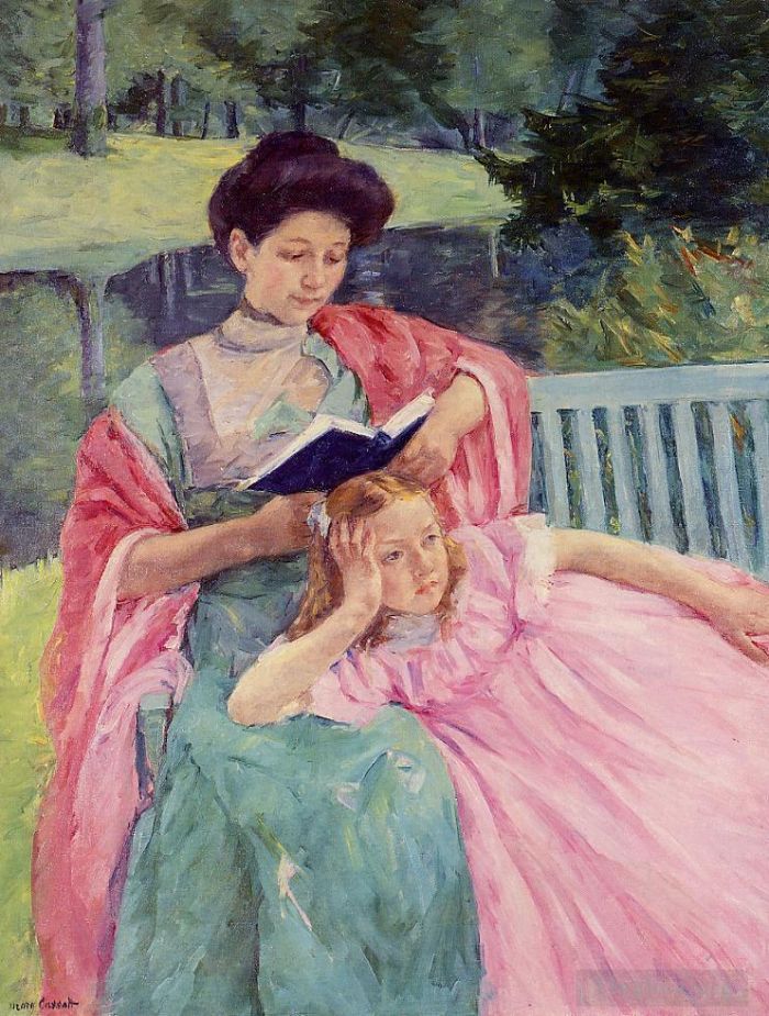 Mary Stevenson Cassatt Ölgemälde - Auguste liest ihrer Tochter vor