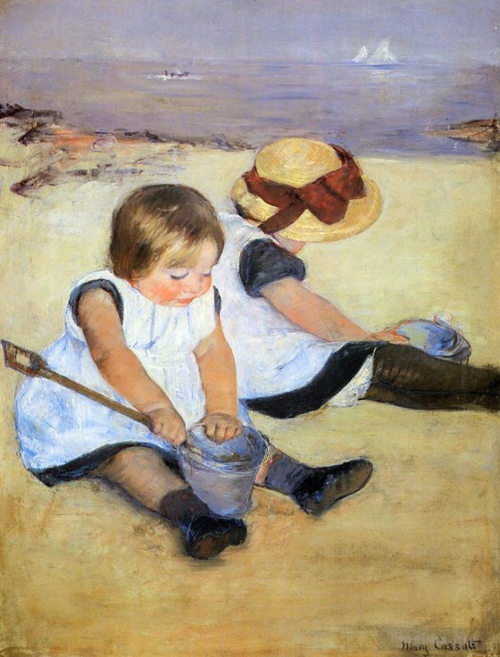 Mary Stevenson Cassatt Ölgemälde - Kinder spielen am Strand