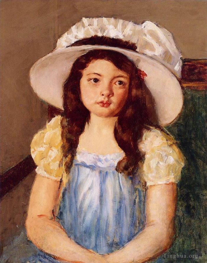 Mary Stevenson Cassatt Ölgemälde - Francoise trägt einen großen weißen Hut