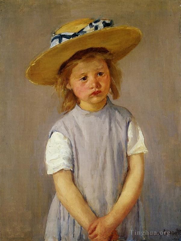 Mary Stevenson Cassatt Ölgemälde - Kleines Mädchen mit großem Strohhut und Schürze