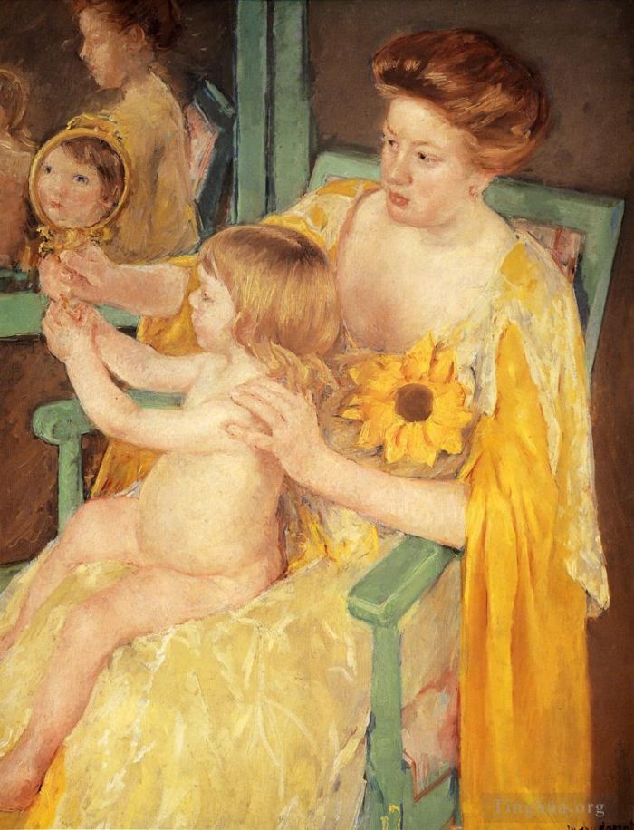 Mary Stevenson Cassatt Ölgemälde - Mutter trägt eine Sonnenblume auf ihrem Kleid
